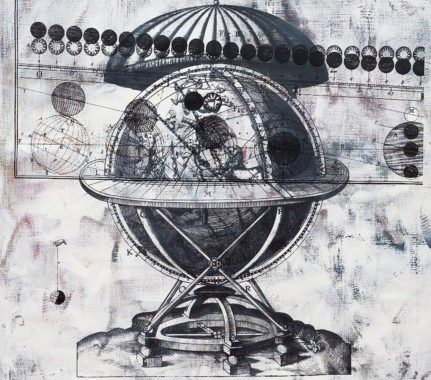 Glauber Ballestero, Cetus Quasar, oil and digital print on canvas, 2016